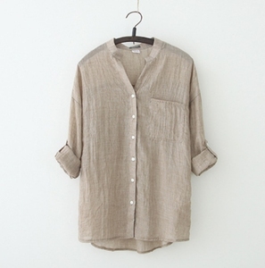 Áo sơ mi nữ Liu Ming bán chạy năm <span class=keywords><strong>2025</strong></span>, thiết kế logo tùy chỉnh, mùa hè, kiểu vintage, chất liệu cotton linen, màu trơn, dáng rộng, tay dài - Product Image 5