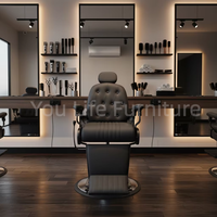 Fauteuil de barbier rembourré noir avec appui-tête, repose-pieds en métal, repose-pieds large et base ronde pour salon de coiffure professionnel