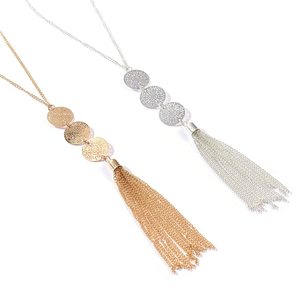 Feminino Rodada Geométrica Com Tassel Pescoço Pingente Colar Longo Triplo Cadeia Vestido Camisola Colares Mulheres Charme Jóias - Product Image 1
