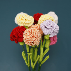 Le nouveau bouquet fait main au crochet avec des œillets tissés en dentelle est une fleur artificielle pour la fête des mères. - Product Image 3