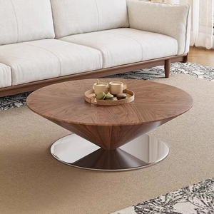 Set di Tavolini da Caffè Rotondi in Legno Color Noce dal Design Moderno, Arredamento di Lusso per Soggiorno con Base in Metallo - Product Image 1