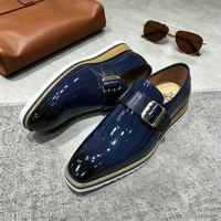 Chaussures habillées légères pour hommes à boucle monacale en cuir verni, semelle épaisse, brillantes et confortables, prêtes à être expédiées, 1 paire MOQ