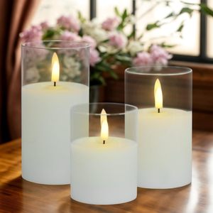Flameless Flickering LED Pillar <b>Candles</b> Glass Paraffin Battery Operated Remote Control 5PCS <b>Set</b> for Wedding Home Decor Wholesale - Product Image 4