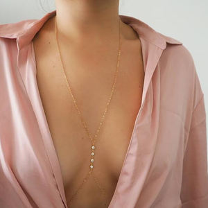 Body Chain Jóias Atacado Aço Inoxidável 18K PVD Banhado A Ouro CZ Pedra Bikini Belly Chain Custom Green Zircon Body Chain - Product Image 1