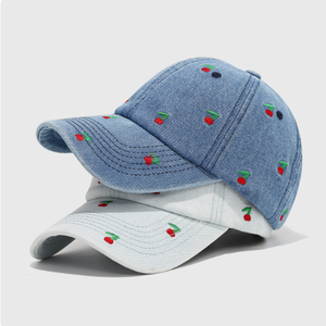Casquette de baseball en jean avec broderie cerise, chapeau de soleil ajustable pour femme, casquette décontractée pour sports de plein air - Product Image 4