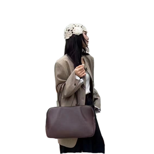 Nuevo Bolso Tote Minimalista de Cuero Genuino con Correa de Hombro Individual, Cierre de Cremallera, Estilo Retro Europeo Americano, Bolso de Mano para Mujer - Product Image 2