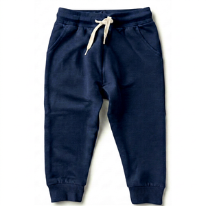 Pantalon de jogging pour homme en coton bleu marine, décontracté, taille mi-haute, couleur unie, tricoté, respirant, longueur capri - Product Image 1