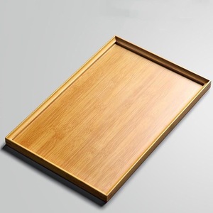 Plateau de service rectangulaire en bois massif, plateau à thé en bambou drainable, style japonais, articles ménagers, cuisine, assiette de table - Product Image 1