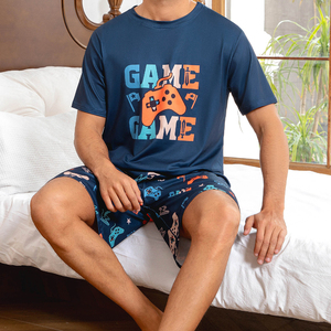 Autumn and Winter Plus Size <strong>Men's</strong> 150g Cotton Casual Pajamas Suit Round Neck <strong>Pyjamas</strong> for Sleepwear - Product Image 1