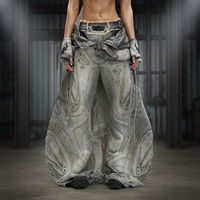 Jean en denim pour homme 2026 de haute qualité, personnalisé, gris délavé, avec patchs peints, déchirures, coupe baggy, selvedge, style Y2K, streetwear, OEM
