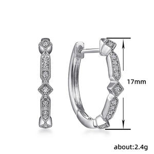 E2350 Orecchini a cerchio in oro bianco con diamanti per donna, classici da indossare tutti i giorni, in oro massiccio 14 carati con diamanti naturali colore G - Product Image 5