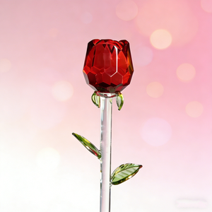Rosa in Cristallo Fatta a Mano con Stelo Lungo e <span class=keywords><strong>Foglie</strong></span> Verdi Dorate <span class=keywords><strong>per</strong></span> Ringraziamento, San Valentino, Festa della Mamma, Decorazione Casa, Confezione Regalo - Product Image 6