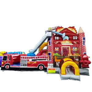 Castillo inflable comercial para niños con tobogán acuático, diseño de estación de bomberos, para fiestas. - Product Image 1