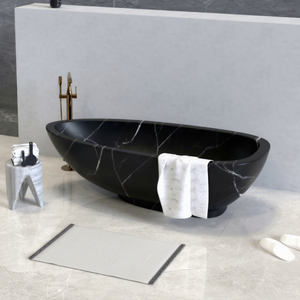 Baignoire Spa en Marbre Naturel Massif, Forme Courbe Ergonomique, Veinage Unique, Marque OEM, Origine Malaisie, Salle de Bain Haut de Gamme BT-134A - Product Image 1