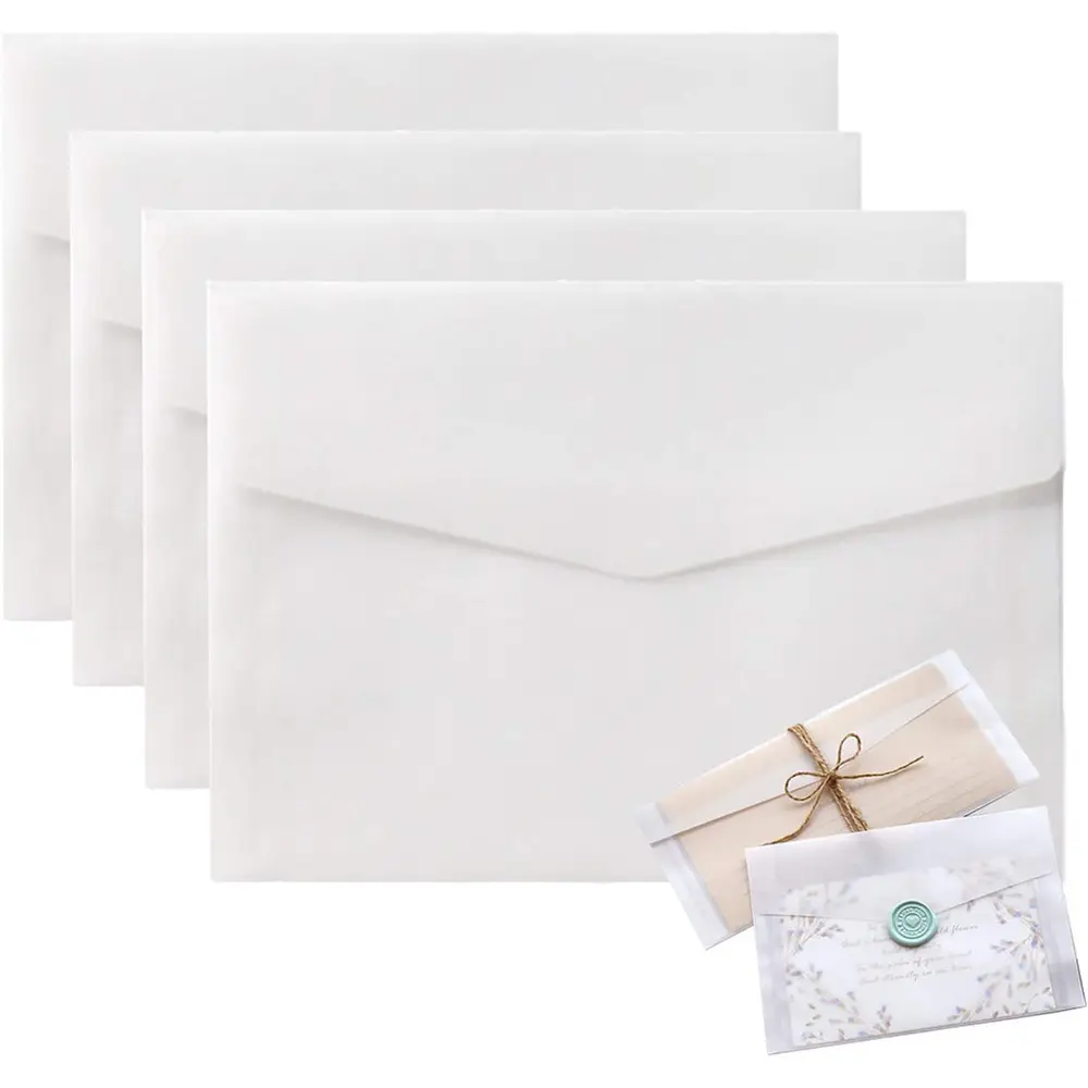 Aangepaste Doorschijnende Glassine Papieren Envelop Kleine Aangepaste Witte Transparante Verpakking Envelop