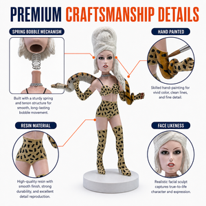 Statuetta Personalizzata di Artista con Stampa Leopardata e Bobblehead di Pitone, Figura in Resina Dipinta a Mano - Product Image 4