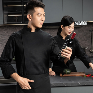 Veste <span class=keywords><strong>de</strong></span> chef en coton style fermeture éclair pour <span class=keywords><strong>homme</strong></span>, blouson <span class=keywords><strong>de</strong></span> cuisine en sergé brodé à manches longues, tenue <span class=keywords><strong>de</strong></span> pâtissier d'été - Product Image 2
