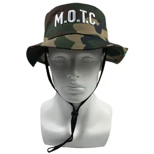 Custom logo USA jungle hunting camo boonies Men 3D puff embroidered durable tactical string basin caps Top selling bucket hats