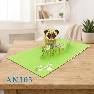 Tarjeta 3D Pop-up de Papel con Diseño Personalizado Hecho a Mano, de Moda, con Diseño de Perro Pug, Regalos de Boda, Día de la Madre, Mejor Precio, Impresión Offset Vietnamita, Temática Animal - Product Image 4