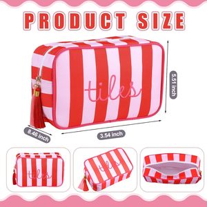 Bolsa de Lona a Rayas Portátil BST para Fichas de Mahjong, Bolsa de Cosméticos, Neceser de Viaje, Bolsa de Almacenamiento Multifuncional para el Hogar con Borlas - Product Image 4