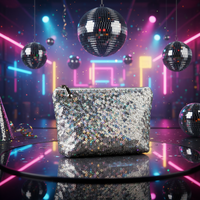 Pochette cosmétique brillante à paillettes avec fermeture éclair pour les fêtes et les vacances