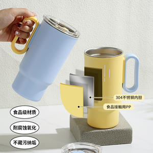 Gobelet isotherme en acier inoxydable 304 à double paroi, mug à café jaune, portable, 16 oz - Product Image 4