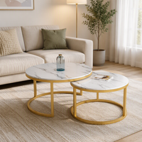 Table basse en bois moderne et ronde avec plateau en marbre pour salon – Offre spéciale Japon
