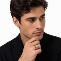 Bague pour homme en or rose style montre, sertie de pierres précieuses et de zirconium, plaquée cuivre, pour fiançailles, anniversaire et occasions festives
