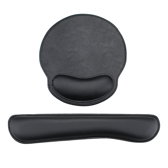 Solid PU Leather Wrist Rest Pad Memory Foam Mouse Keyboard Hand Support Mat EVA Non-Slip Base Stitched Edge