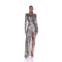 Robe de soirée élégante et sexy pour femme, coupe ajustée, dos nu, manches longues, à sequins, personnalisable OEM, fabrication usine
