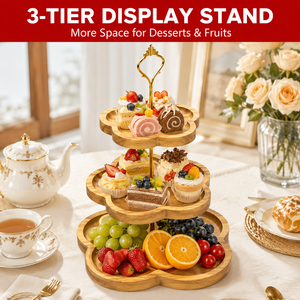MDF 3-Tier Polygon Shaped Eco-Friendly Reusable Cake Stand-Decorative Dessert Display Tower Gold Handle for Wedding Party Tea - Product Image 1