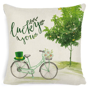 Cotton Linen <b>Cushion</b> Cover Square Sham With Shamrock Charm Pattern <b>For</b> Home Decor St Patrick's Day Pillowcase Washable - Product Image 3