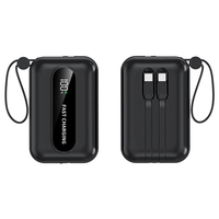 Compact 10000mAh Grande Capacité Mini Power Bank Câble Intégré Portable Bidirectionnel Charge Rapide Li-Polymère Batterie LED
