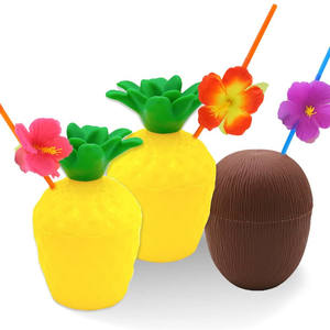 Taza de plástico de grado alimenticio para fiesta hawaiana, taza de piña con tapas y pajitas para Luau, jungla de verano - Product Image 6