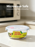 Boîte alimentaire en verre borosilicate Fannest à fond plat et à ouverture ronde, 600 ml, hermétique, avec couvercle en PP et joint en silicone