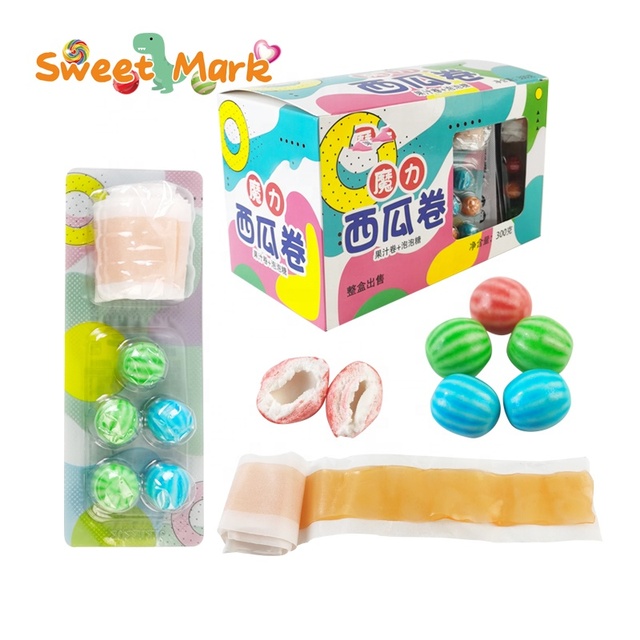 OEM Ball Shape and Roll Gummy Chewing Gum Candy Fruity Flavor Custom Design Bag Packaging