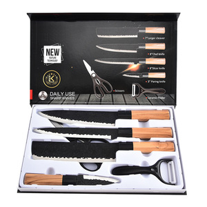 Juego de 6 cuchillos de cocina con mango octogonal de acero inoxidable y patrón martillado para uso doméstico, cuchillos para picar y cuchillos para frutas. - Product Image 1