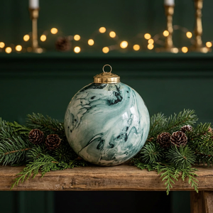 Adorno Navideño de Cristal Marmoleado Hecho a Mano, Bola Redonda Colgante para Árbol, Decoración Personalizada para el Hogar, en Caja - Product Image 3