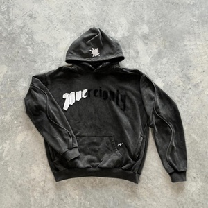 Sweat à capuche zippé oversize 500 g/m² en tissu délavé à l'acide avec logo personnalisé, patchs lettres vieillis et broderie chenille pour streetwear - Product Image 2