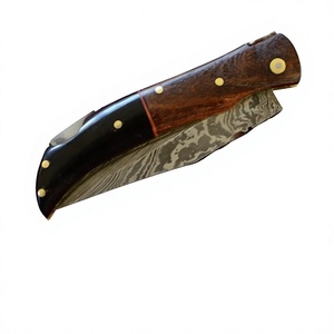 Cuchillos Rajput de Acero de Damasco de Grado Industrial, Cuchillo de Caza con Mango de Madera y Funda de Cuero, Hoja de Punta Caída OBM, Borde Recto - Product Image 3