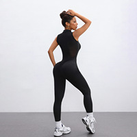 Nouvelle Arrivée Combinaison Femme Personnalisée à Demi-Zip Sans Manches Extensible Tenue de Sport Légère Body de Fitness avec Dos en Maille Ajourée