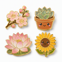 Broche personnalisée en émail dur de zinc, style moderne et antique, motif floral botanique, plaqué or, impression UV, finition miroir lisse