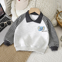 Sweat-shirt à col polo rayé en coton pour enfants, imprimé éléphant, color block, pull pour garçons et filles, vêtements printemps automne, vente en gros