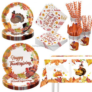 Assiettes en papier imprimées populaires pour l'automne, ensemble de vaisselle pour dîner en famille, fêtes et événements de Thanksgiving - Product Image 1