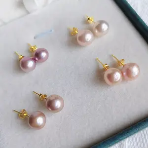 8-10 Mm Gần Vòng Baroque AAA Độ Bóng Cao Nước Ngọt Nuôi Cấy Ngọc Trai Chính Hãng Stud Earrings 925 Sterling Silver