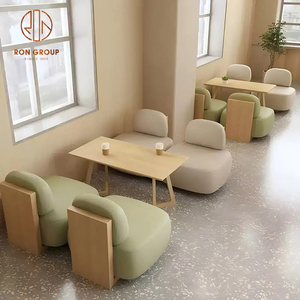 Nội thất nhà hàng hiện đại đặt ghế sofa hình tròn màu be và xanh lá cây với Bàn cà phê bằng gỗ và thiết kế đệm mềm cho quán cà phê - Product Image 2