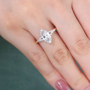 Luxury Classic prong setting Marquise Cut lab grown <b>diamond</b> <b>ring</b> IGI real solid 14k18k yellow gold inlay <b>diamond</b> engagement <b>ring</b> - Product Image 3