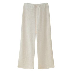 PB & ZA Set kadın 2 parça 2025 moda bir dokulu v yaka uzun kollu üst ve gevşek düz bacak pantolon takım elbise Vintage kadın takım elbise - Product Image 4