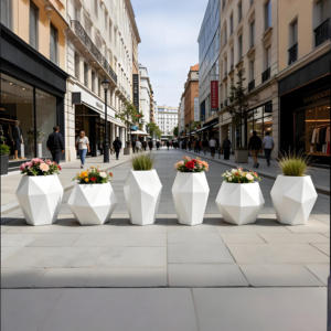 Maceta Moderna Geométrica de Fibra de Vidrio con Corte Diamante Blanco, Duradera y de Alta Gama para Hogar y Jardín - Product Image 3