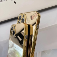 Étui de téléphone en silicone souple pour iPhone 13 12 11 Pro XS Max XR X 7 8 Plus, plaqué or argent brillant de luxe, miroir uni